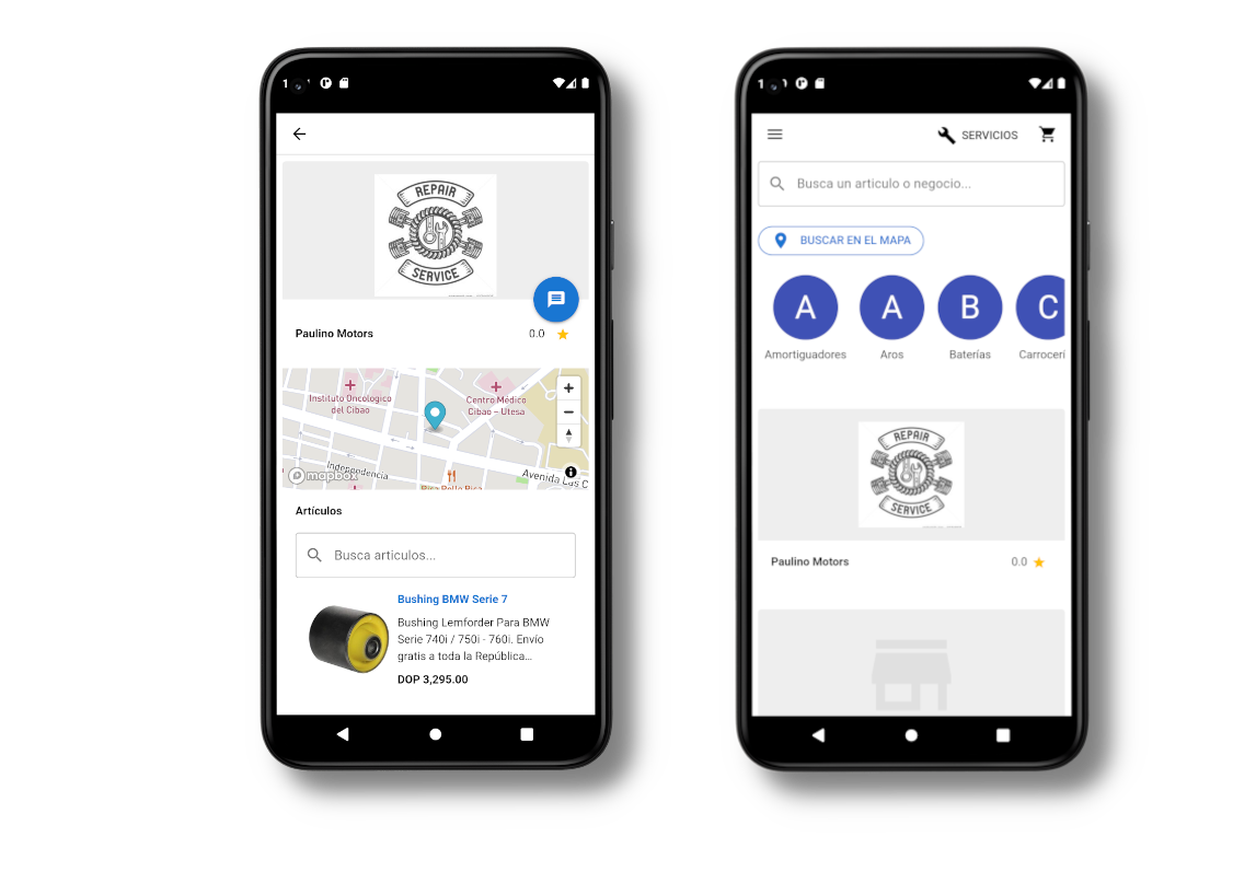 Aplicación Facil Piezas en un smartphone